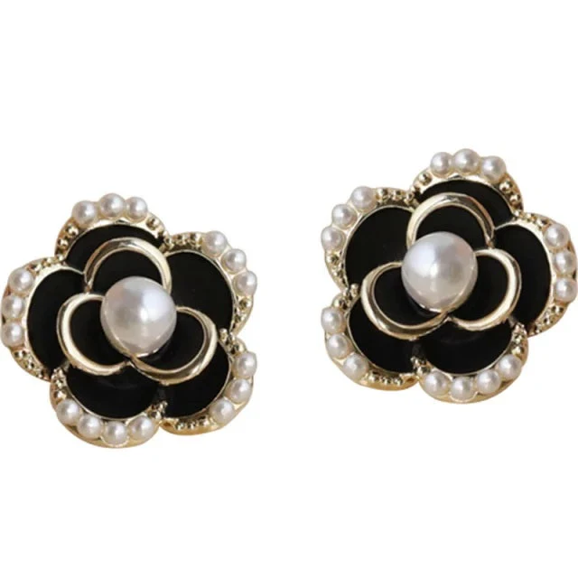 Black Rose Rhinestone Earrings - Image 2