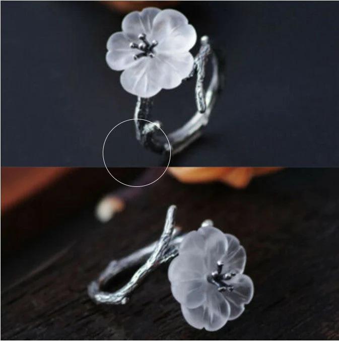 White Cherry Blossom Silver Ring - Image 3