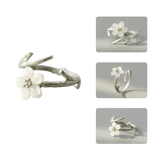 White Cherry Blossom Silver Ring - Image 5
